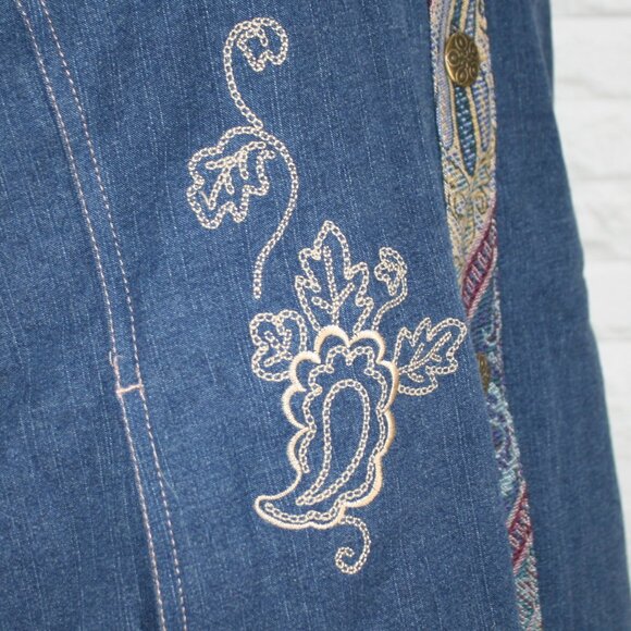 VINTAGE CITY BLUES Vest Denim Floral Paisley Embellished Coastal Cowgirl XLP - Picture 4 of 13